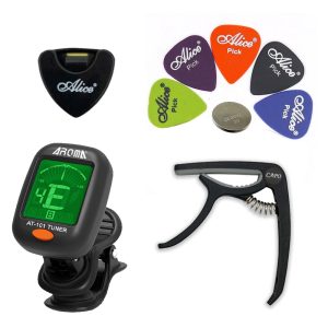 Kit Guitarra Sintonizador + Capotraste + Uñetas