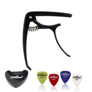 Capotraste De Aluminio Para Guitarra (negro) Soporte + Uñeta