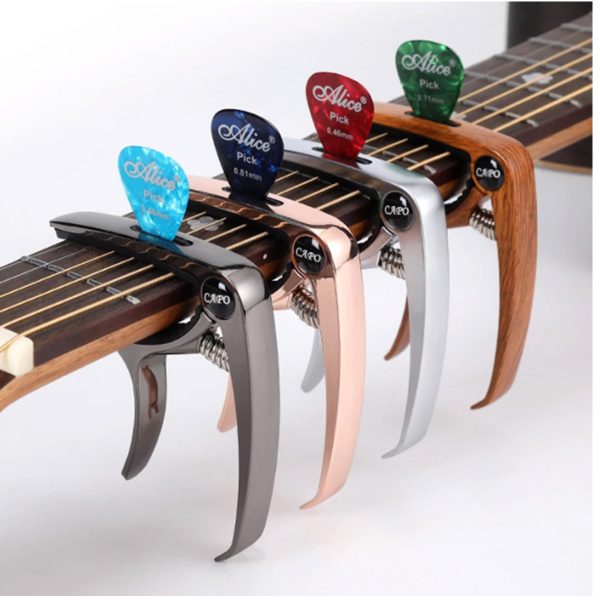 Capotraste De Aluminio Para Guitarra (madera) Soporte+uñeta